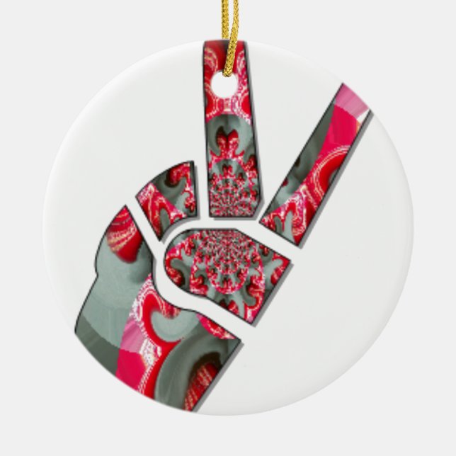 Power in the Palm: The Two-Finger Salute Ceramic Tree Decoration (Front)
