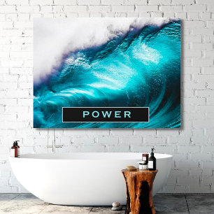 Power Inspirational Word Ocean Wave Photograph Canvas Print