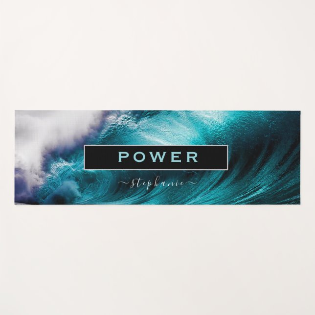 Power Inspirational Word Ocean Wave Yoga Mat (Front (Horizontal))