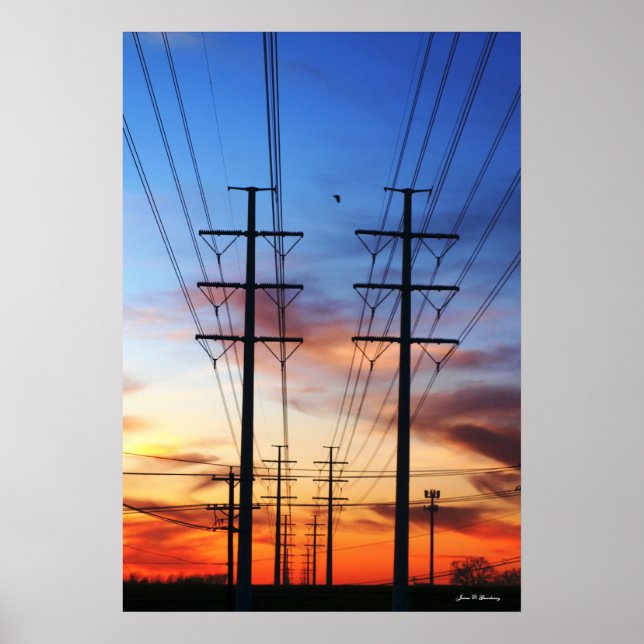 Power Line Sunset Poster Print (Front)