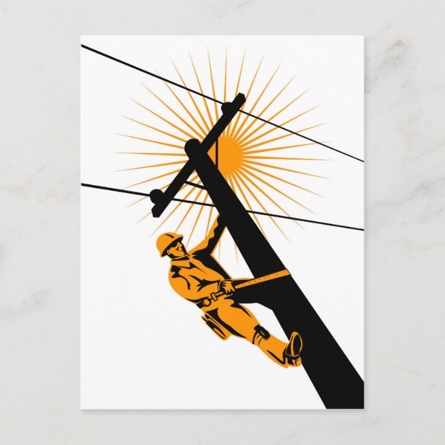 Power Lineman Electrician Worker Postcard (Front)