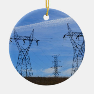 Power lines in blue sky ceramic tree decoration
