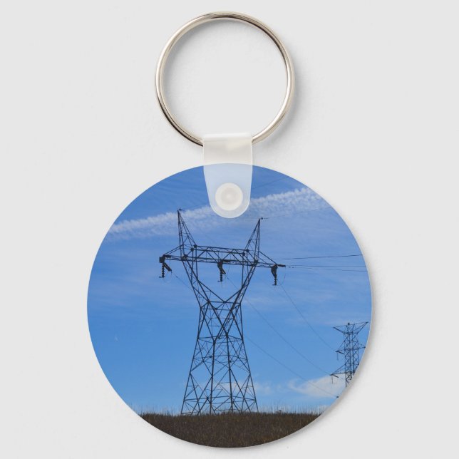 Power lines in blue sky key ring (Front)