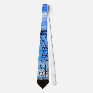 Power lines in blue sky tie
