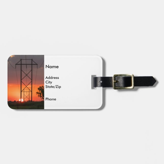 Power Lines Sunset Silhouette Luggage Tag (Front Horizontal)