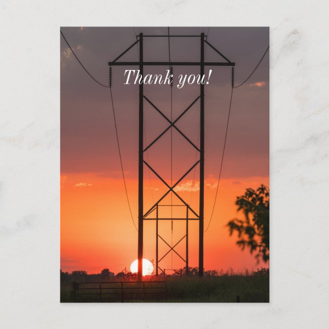Power Lines Sunset Silhouette Thank You Postcard (Front)