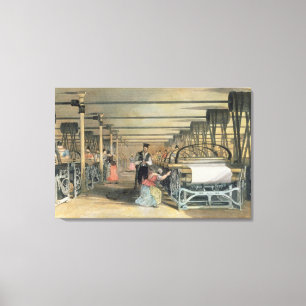 Power loom weaving, 1834 canvas print