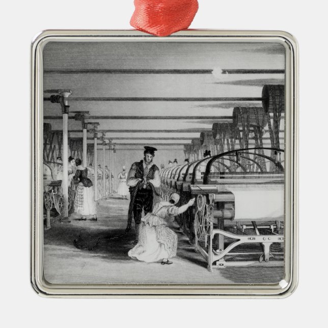 Power Loom Weaving, engraved by J. Tingle, 1835 Metal Tree Decoration (Front)