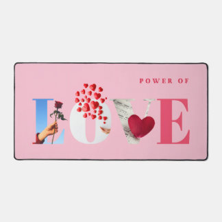 Power of Love Quote Romantic Soft Light Pink Desk Mat