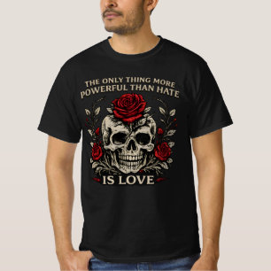 Power of Love Vintage Skull & Red Roses Graphic T-Shirt