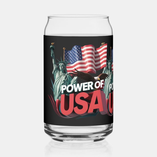 "Power of USA" Patriotic Flag Mug Can Glass (Front)