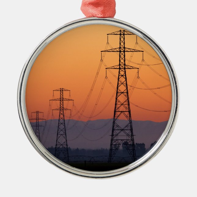 Power Pylons at Sunset Metal Tree Decoration (Front)