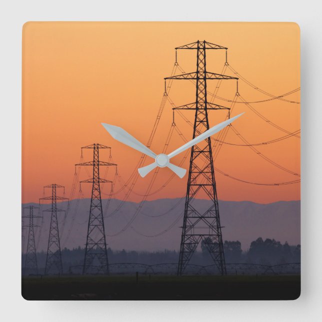 Power Pylons at Sunset Square Wall Clock (Front)