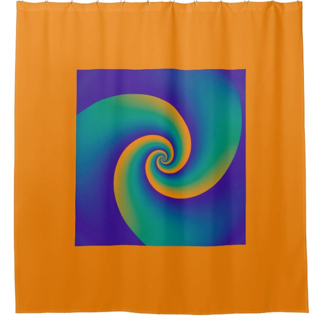 Power Spirals Fractal Pattern - orange blue Shower Curtain (Front)