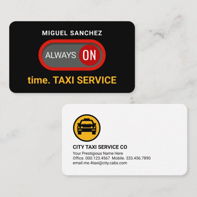 Power Switch On Time Taxi Business Card (Front/Back)