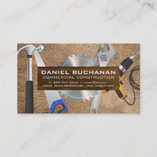 Power Tools   Wood Board   Brown Worn Leather Business Card