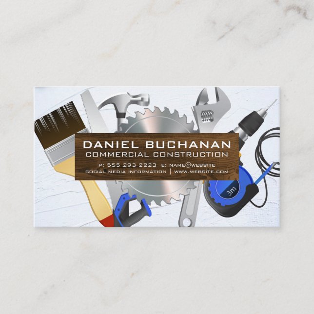Power Tools | Wood Board | Textured Wall Business Card (Front)