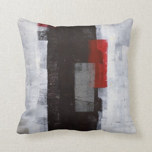 Image of 'Power Trip' Black, Grey, Red Abstract Art Pillow