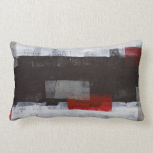 'Power Trip' Grey and Red Abstract Art Lumbar Cushion