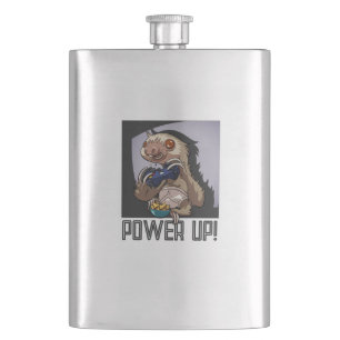 Power Up! Funny Cartoon Sloth Playing Video Games Hip Flask