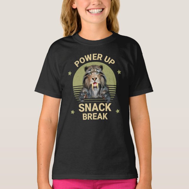 Power Up Snack Break Sabertooth Tiger T-Shirt (Front)