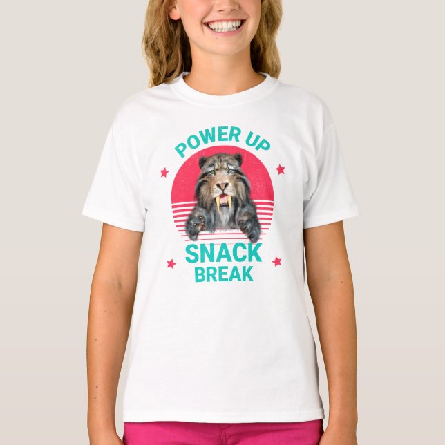 Power Up Snack Break Sabertooth Tiger T-Shirt (Front)