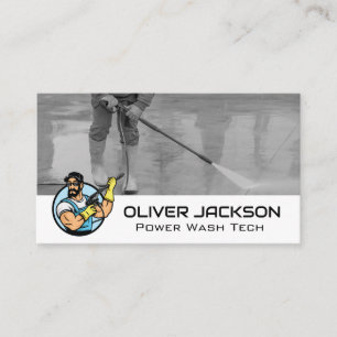 Power Wash Logo   Worker Cleaning Pavement Business Card