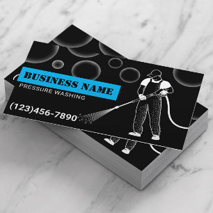 Power Wash Pressure Washing Black & Blue Cleaning Business Card
