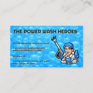Power Washing Worker Soap Bubbles Business Card