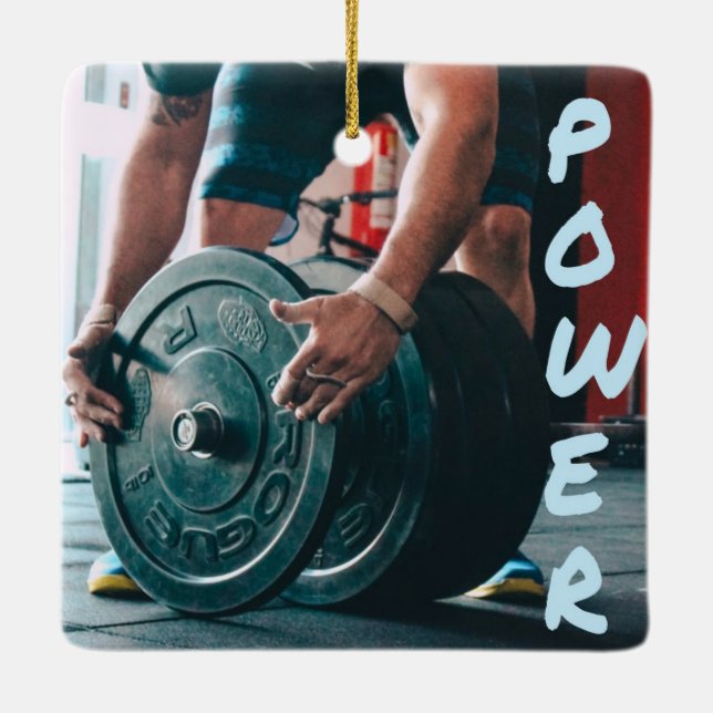 Power Weight Lifting Gym Health Ceramic Ornament (Back)