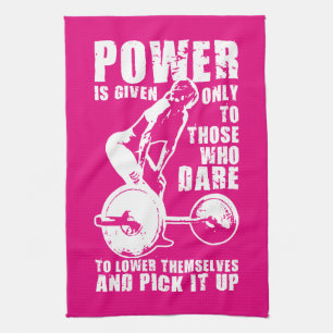 POWER. Women's Weightlifting Workout Motivational Tea Towel