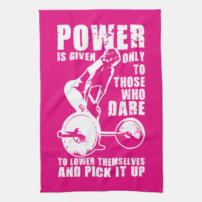 POWER. Women's Weightlifting Workout Motivational Tea Towel (Vertical)