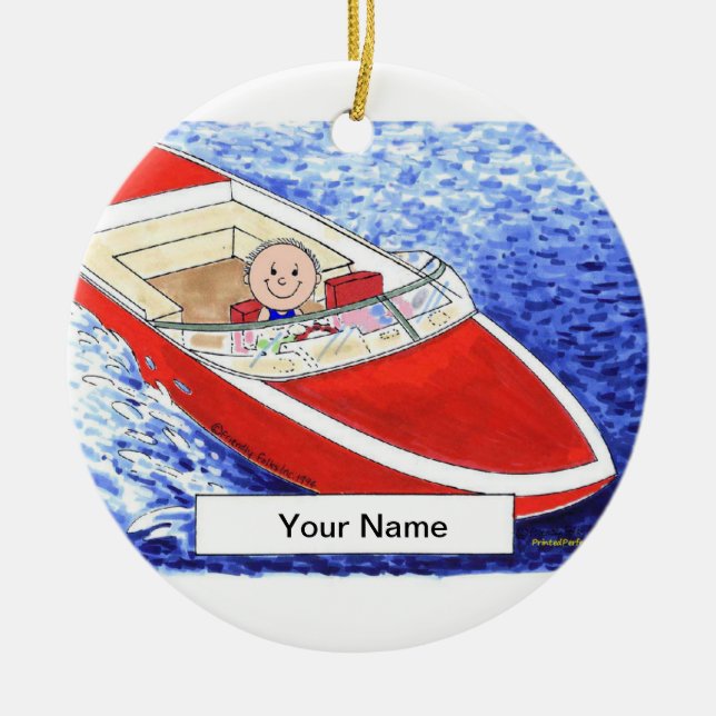 Powerboat - Male Ceramic Tree Decoration (Front)