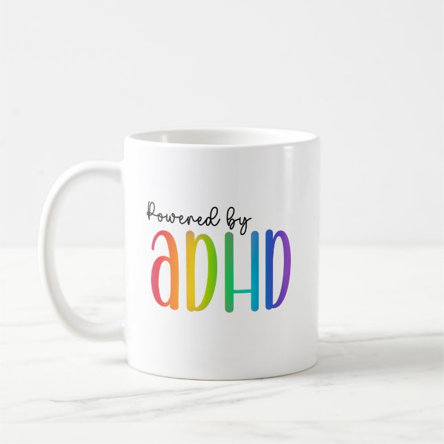 Powered by ADHD | Rainbow Typography Coffee Mug (Left)