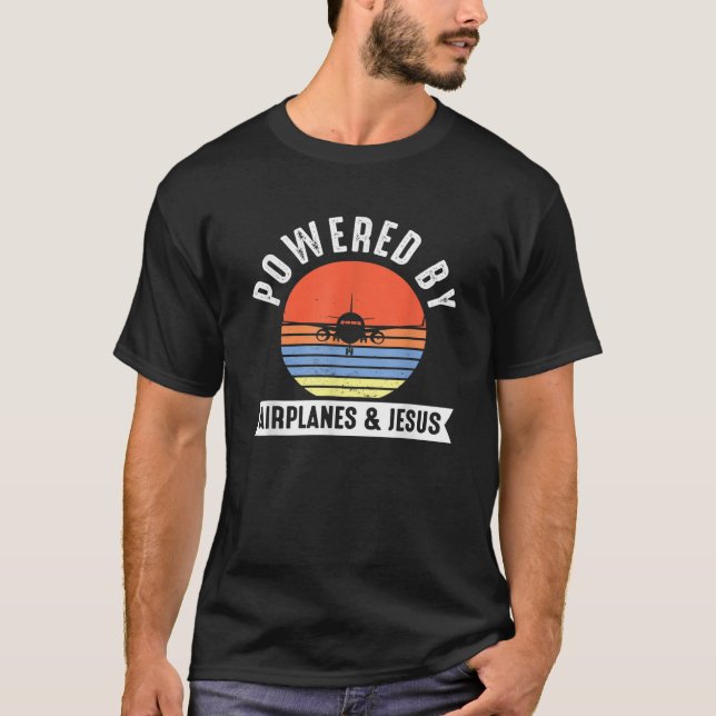 Powered by Aeroplanes and Jesus Aeroplane Gift T-Shirt (Front)