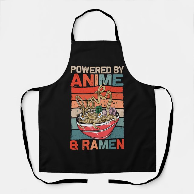 Powered By Anime And Ramen Love Anime Noodles Japa Apron (Front)