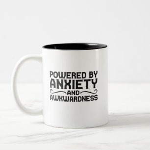 Powered By Anxiety and Awkwardness Funny Introvert Two-Tone Coffee Mug