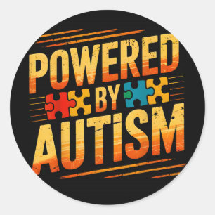 Powered By Autism _ Autism Awareness Graphic Classic Round Sticker