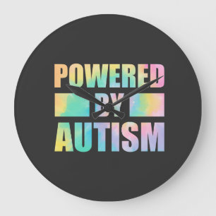 Powered By Autism For Autism Awareness Women Men Large Clock