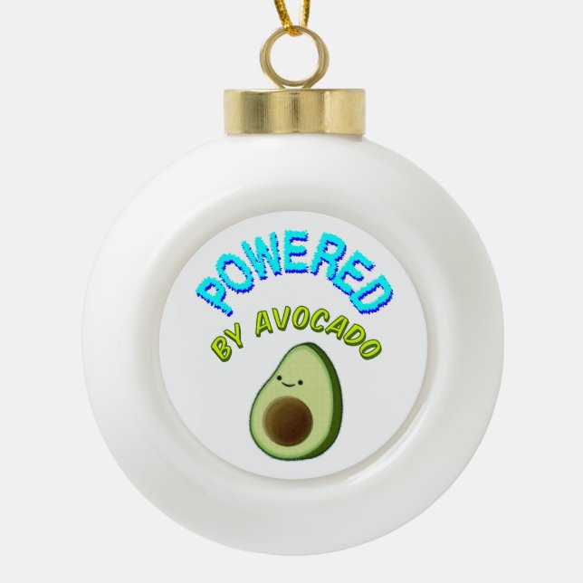 Powered By Avocado Ceramic Ball Christmas Ornament (Front)