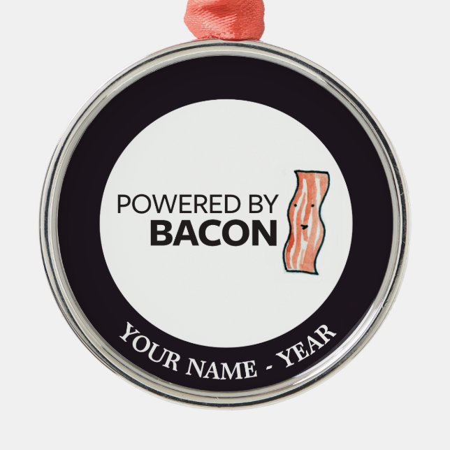 Powered by Bacon 2 Metal Tree Decoration (Front)