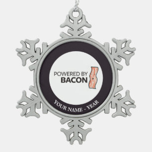 Powered by Bacon 2 Snowflake Pewter Christmas Ornament