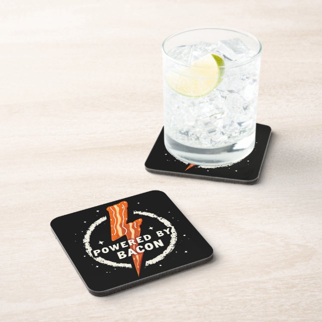 Powered by Bacon Funny Retro Foodie Aesthetic Coaster (Right Side)