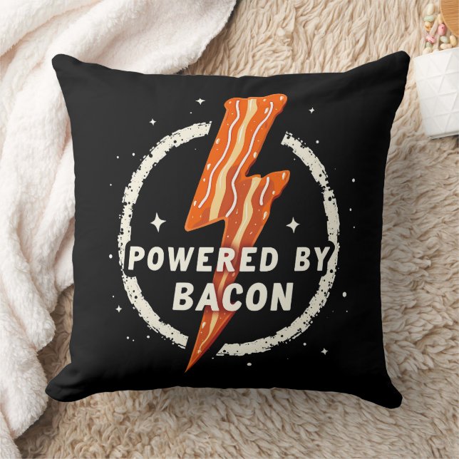 Powered by Bacon Funny Retro Foodie Aesthetic Cushion (Blanket)
