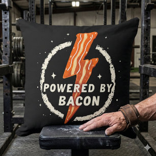 Powered by Bacon Funny Retro Foodie Aesthetic Cushion