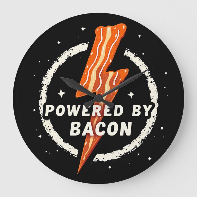 Powered by Bacon Funny Retro Foodie Aesthetic Large Clock (Front)