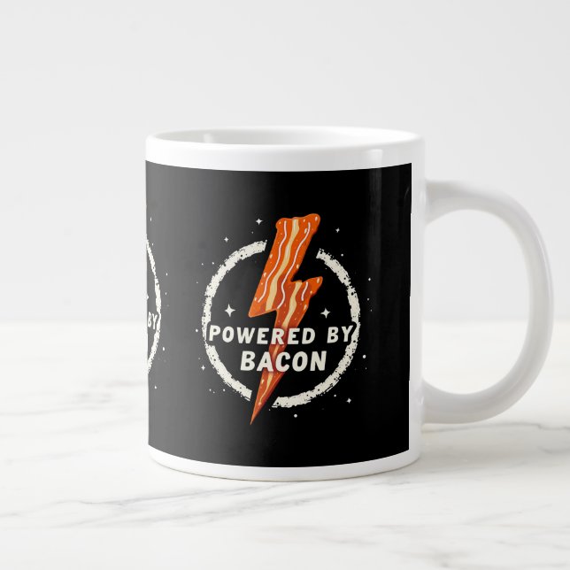 Powered by Bacon Funny Retro Foodie Aesthetic Large Coffee Mug (Right)