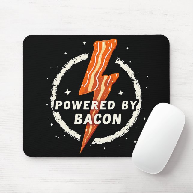 Powered by Bacon Funny Retro Foodie Aesthetic Mouse Mat (With Mouse)