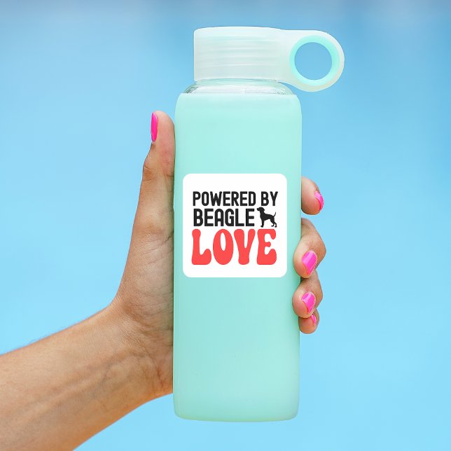 Powered By Beagle Love Square Sticker (Powered by beagle love bottle sticker)