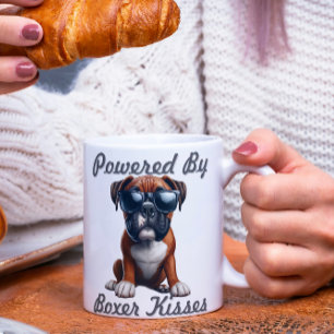 Powered by Boxer Kisses – Funny Boxer Dog Graphic Coffee Mug